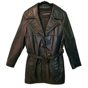 Wilsons Black Leather Button-up Belted Jacket Coat Thinsulate Zip Out Lined Wm L